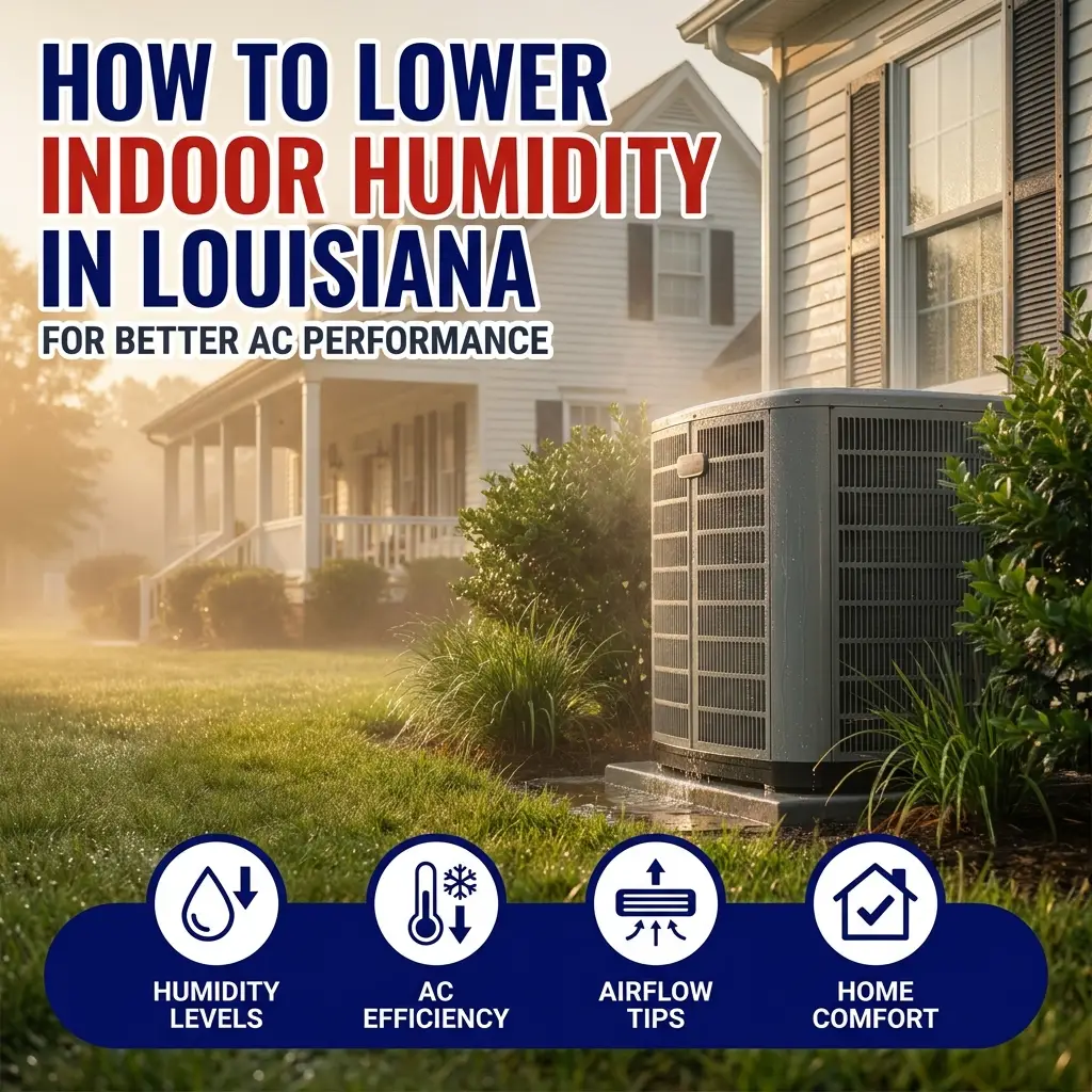 Technician checking an air conditioner in a humid Louisiana home to improve indoor comfort and AC performance.